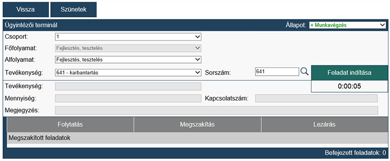 Munkafolyamat nyilvántartó rendszer terminál
